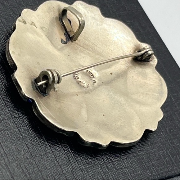 VTG Sterling Silver MEXICO Inlay Brooch Pendant Flower 1.5" - Picture 4 of 9